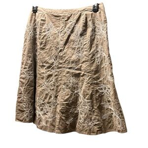 Ann Taylor Floral Embroidered A-Line Skirt - Tan